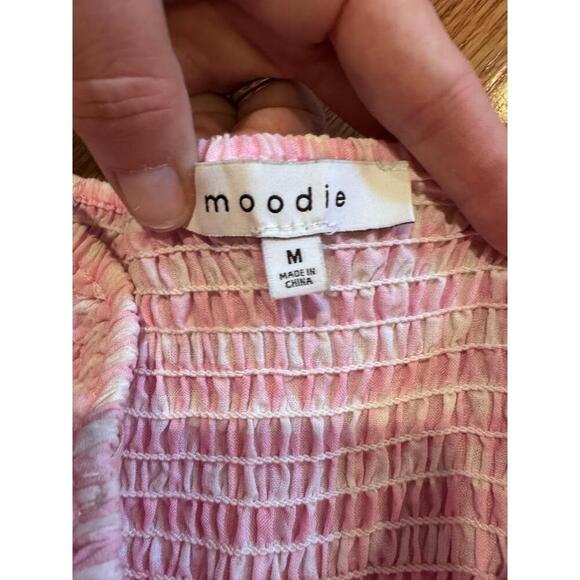 Moodie Gingham Smocked Bodice Puff Sleeves Off-Shoulder Dress Medium Milkmaid - Picture 4 of 7